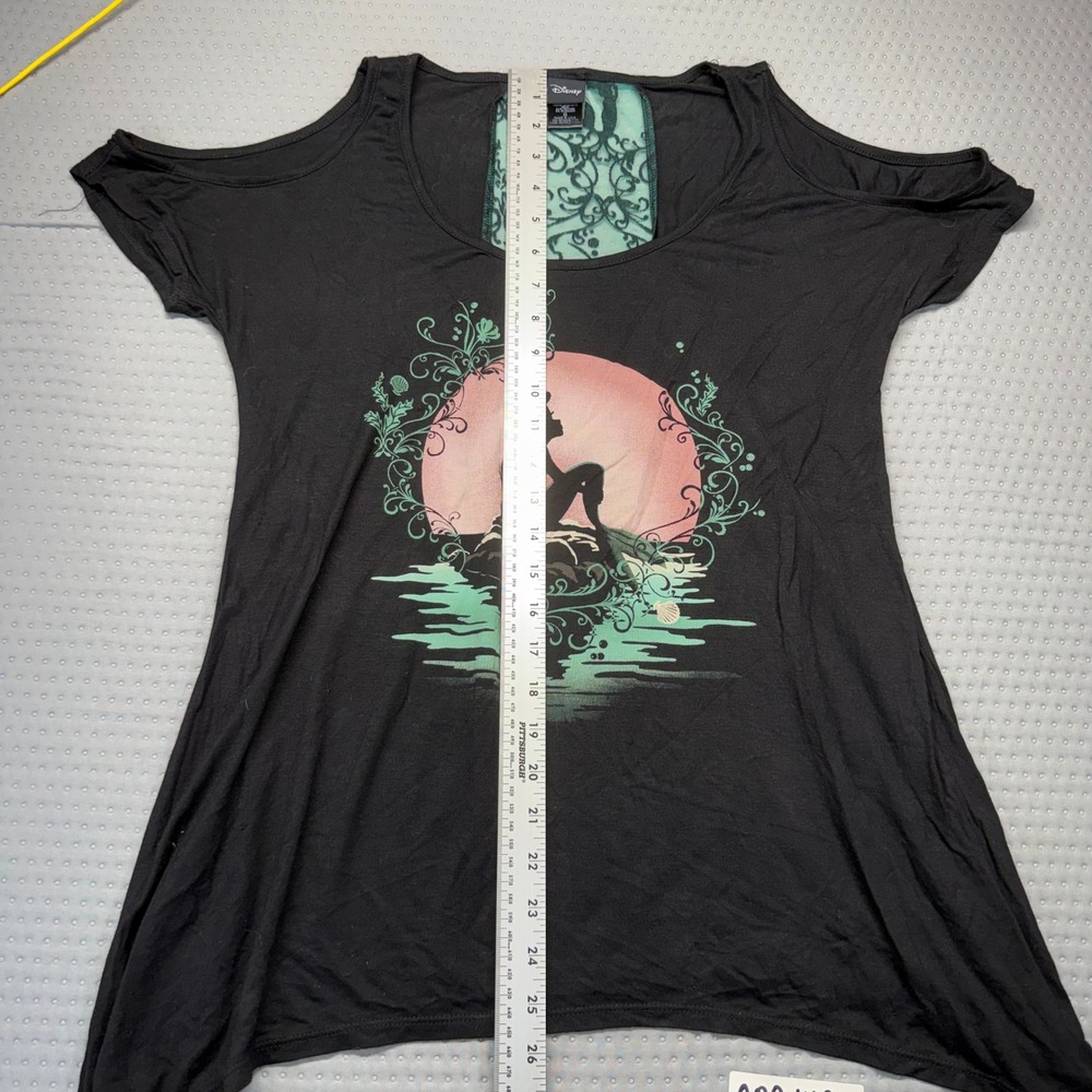 Disney Shirt Women Small Black Ariel Little Mermaid Sheer Lace Back Panel - Picture 7 of 9